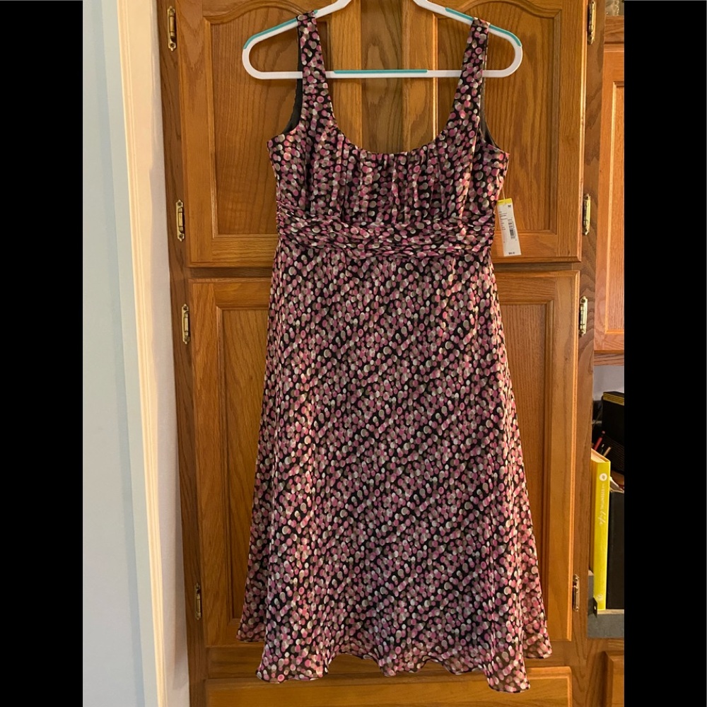 Rena Rowen Dress~ black with pink, white, beige. NWOT